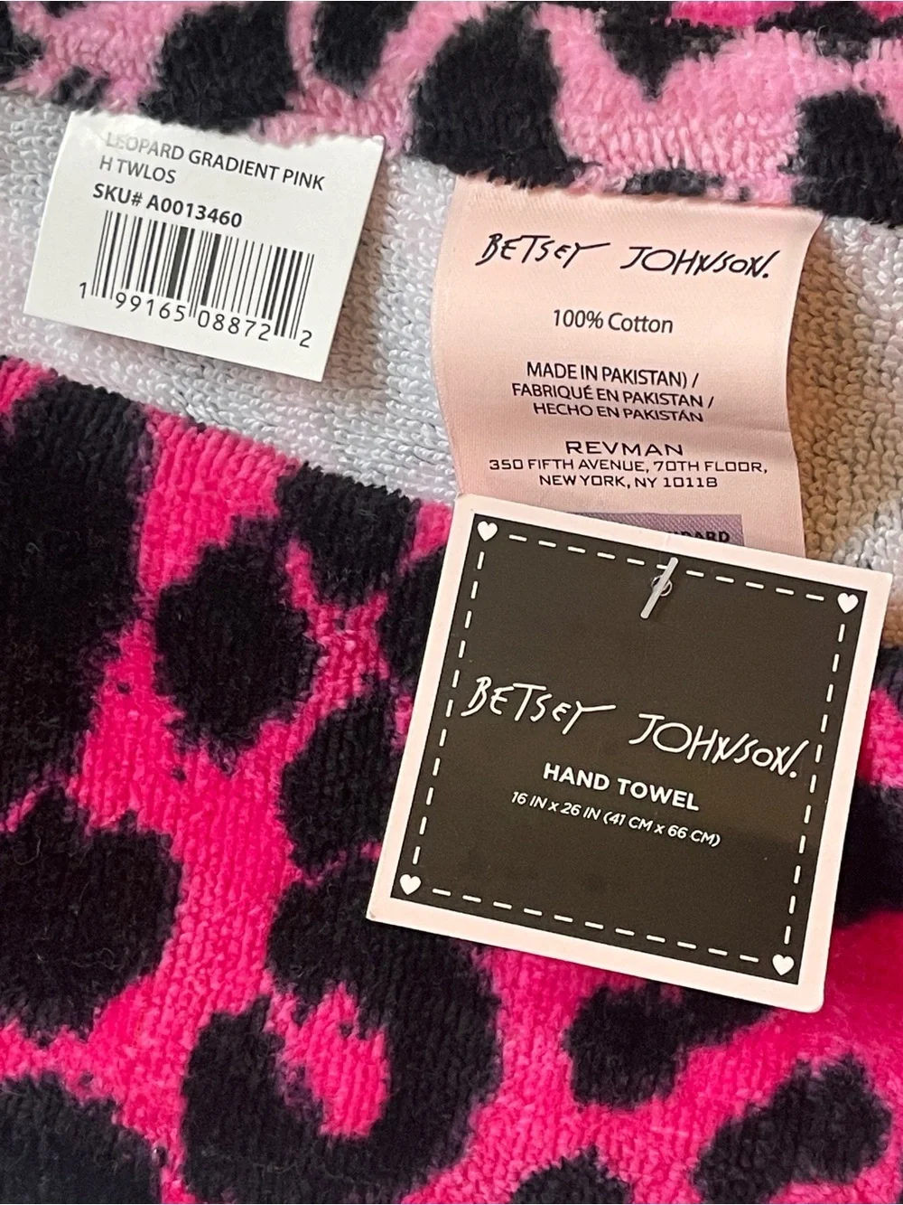 Betsey Johnson Ambra Pink Leopard Print Hand Towel